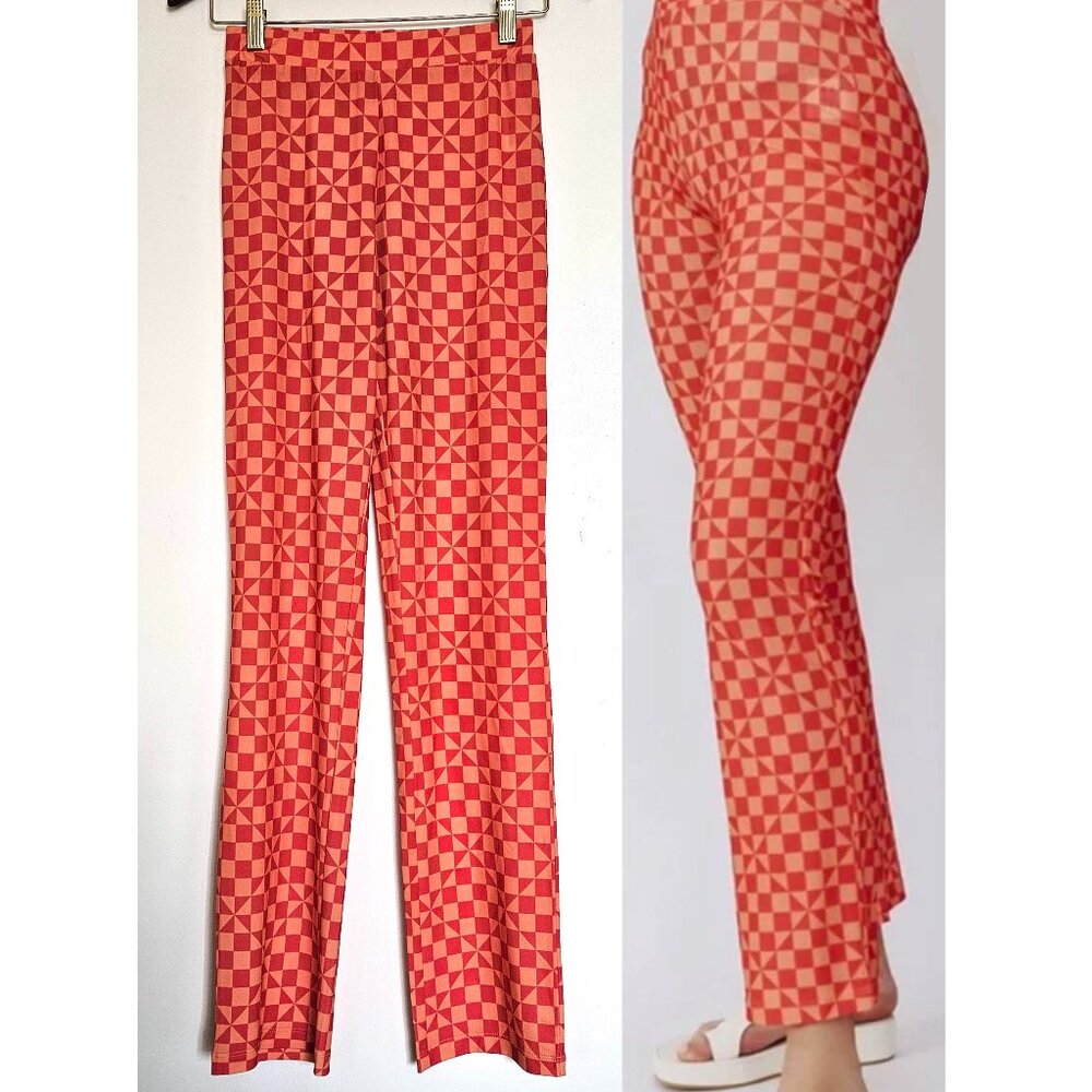 VRG GRL Go To Town High Waist Retro Geometric Checkered Stretchy Pants US 8